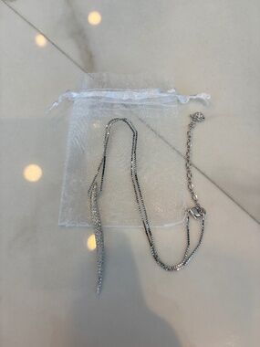 Swarovski Aline Pendant Necklace Silver Tone Pave Curved Adjustable 15.5-18"